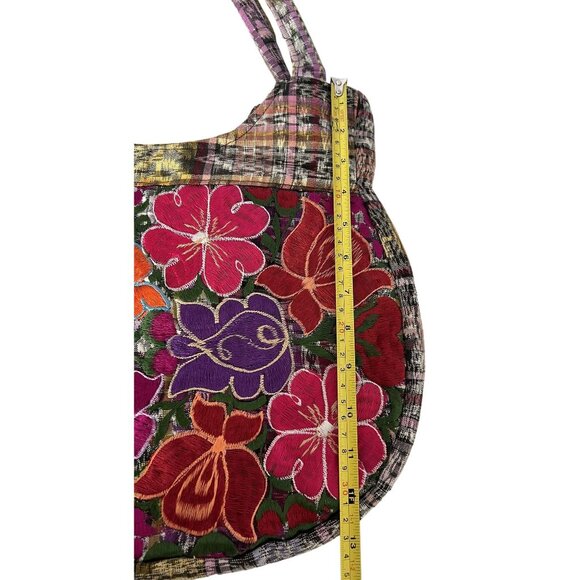 Floral Embroidered Hobo Bag With Zipper Closure Boho Hippie Artsy - Picture 4 of 7